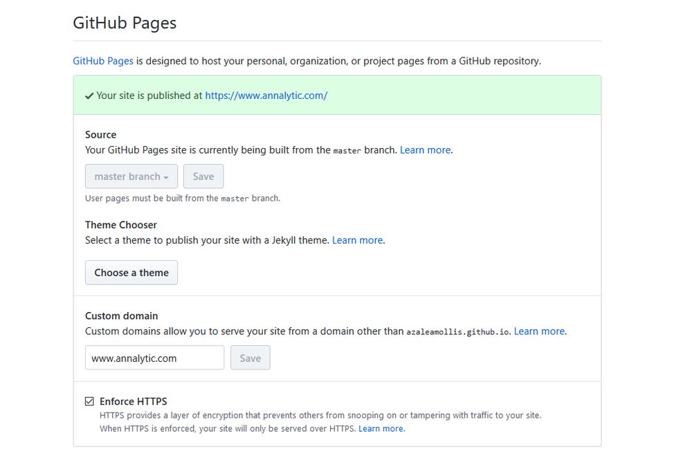 GitHub Pages custom domain settings