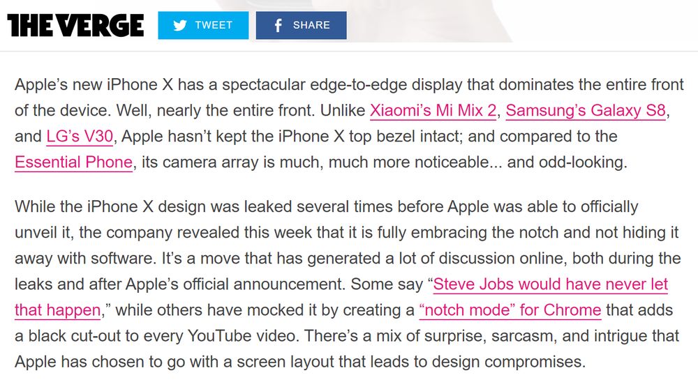 Underlined links in The Verge
